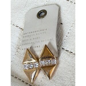 Anthropologie Gold Geometric Crystal Double Triangle Stud Earrings NWT